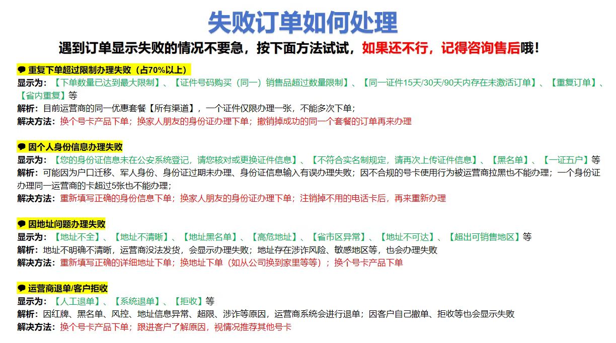 关于办理手机号卡订单失败原因-好卡推客